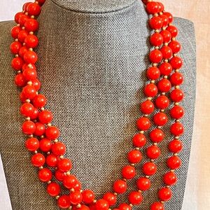 Elegant Red Genuine Lucite Beaded Necklace, 16”